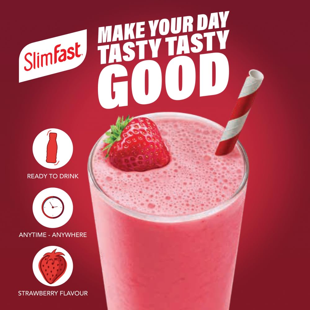 SlimFast Protein Meal Replacement Shake - Strawberry Flavour - 6 x 325ml Bottles - Diet Weight Loss Drink - Damaged Box - BBE 05/2026