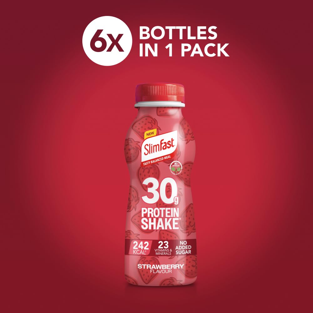 SlimFast Protein Meal Replacement Shake - Strawberry Flavour - 6 x 325ml Bottles - Diet Weight Loss Drink - Damaged Box - BBE 05/2026