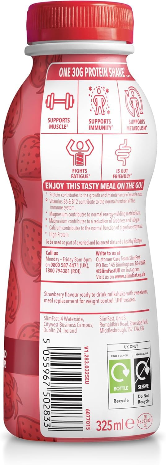 SlimFast Protein Meal Replacement Shake - Strawberry Flavour - 6 x 325ml Bottles - Diet Weight Loss Drink - Damaged Box - BBE 05/2026