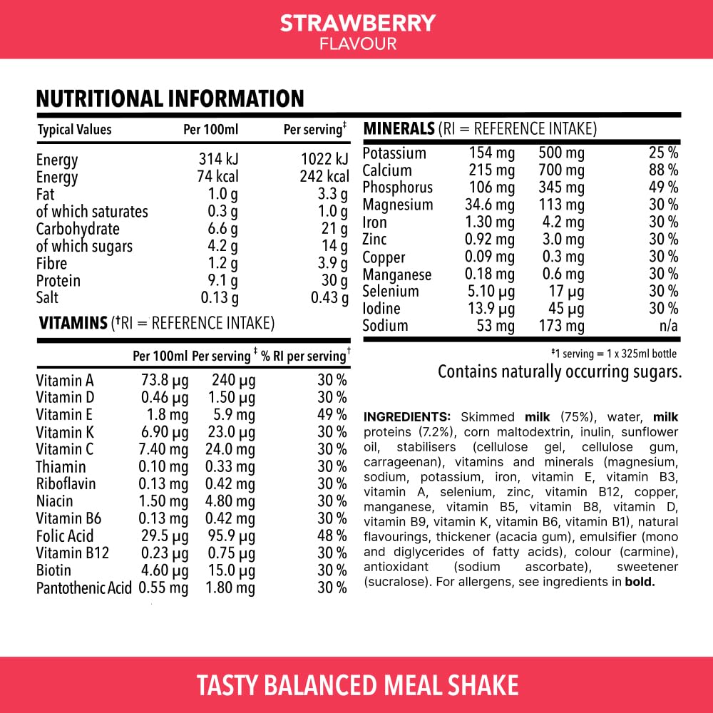 SlimFast Protein Meal Replacement Shake - Strawberry Flavour - 6 x 325ml Bottles - Diet Weight Loss Drink - Damaged Box - BBE 05/2026