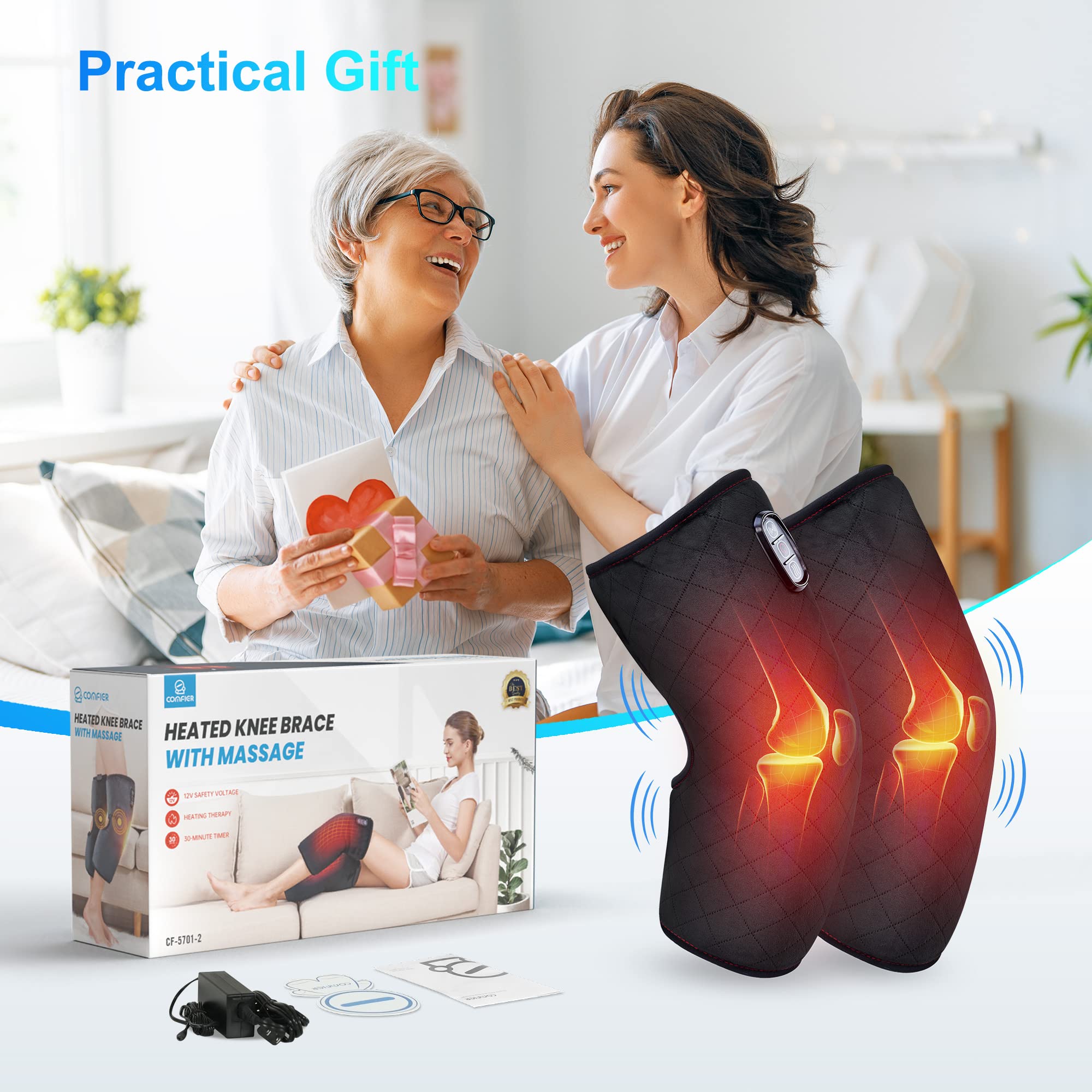 COMFIER Heated Knee Massager - Vibration, Adjustable Heating Wrap for Legs & Knees, 3 Modes, Home Office Use - Very Good