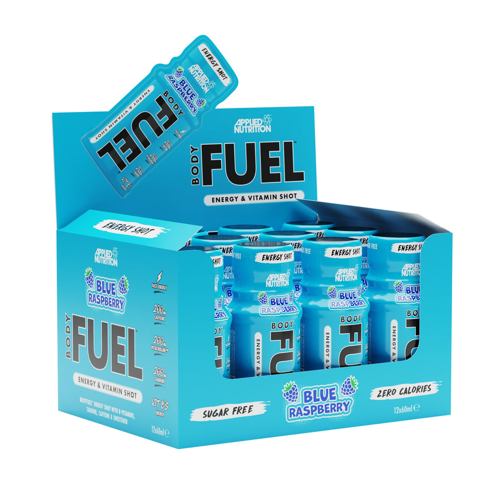 Applied Nutrition BodyFuel Energy Shot - Blue Raspberry, 12x 60ml, Sugar Free, Zero Calories, B-Vitamins, Taurine, Caffeine - Damaged Box - BBE 11/2027