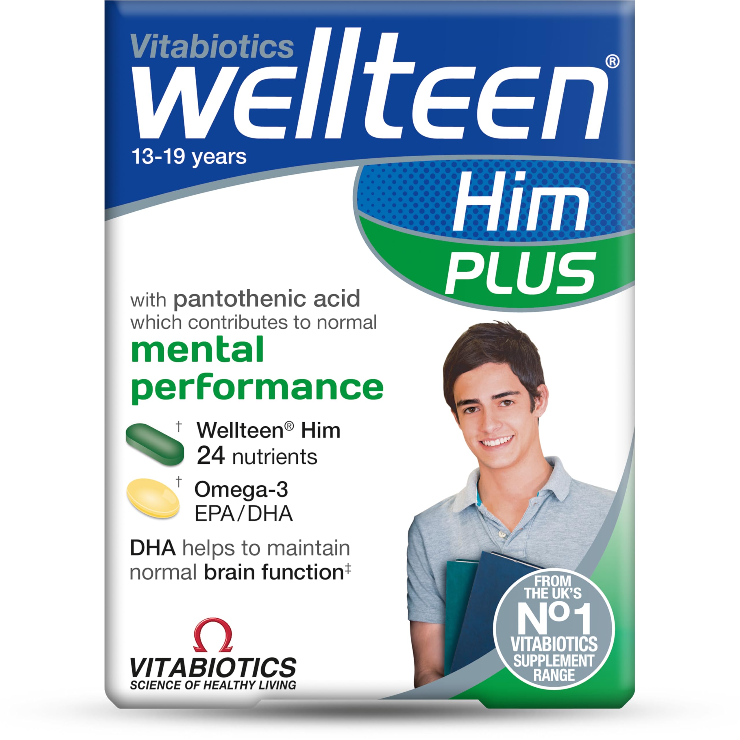 Vitabiotics Wellteen Him Plus Tablets Capsules - 56 Count - Teen Boy Vitamins & Minerals Supplement - Damaged Box - BBE 03/2027
