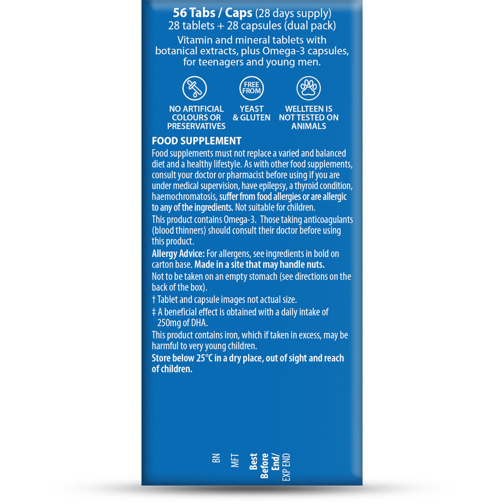 Vitabiotics Wellteen Him Plus Tablets Capsules - 56 Count - Teen Boy Vitamins & Minerals Supplement - Damaged Box - BBE 03/2027