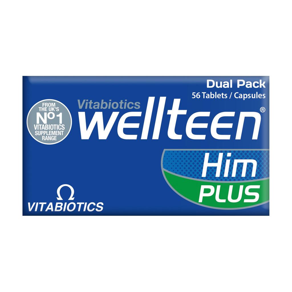 Vitabiotics Wellteen Him Plus Tablets Capsules - 56 Count - Teen Boy Vitamins & Minerals Supplement - Damaged Box - BBE 03/2027