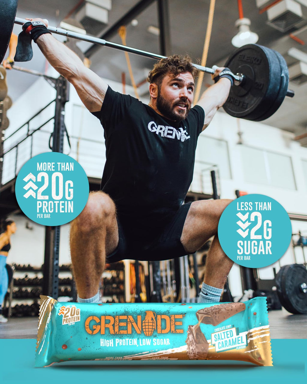 Grenade Protein Bar - Chocolate Chip Salted Caramel, Low Sugar Snack, 12 x 60g High Protein Bar - Damaged Box - BBE 08/2026
