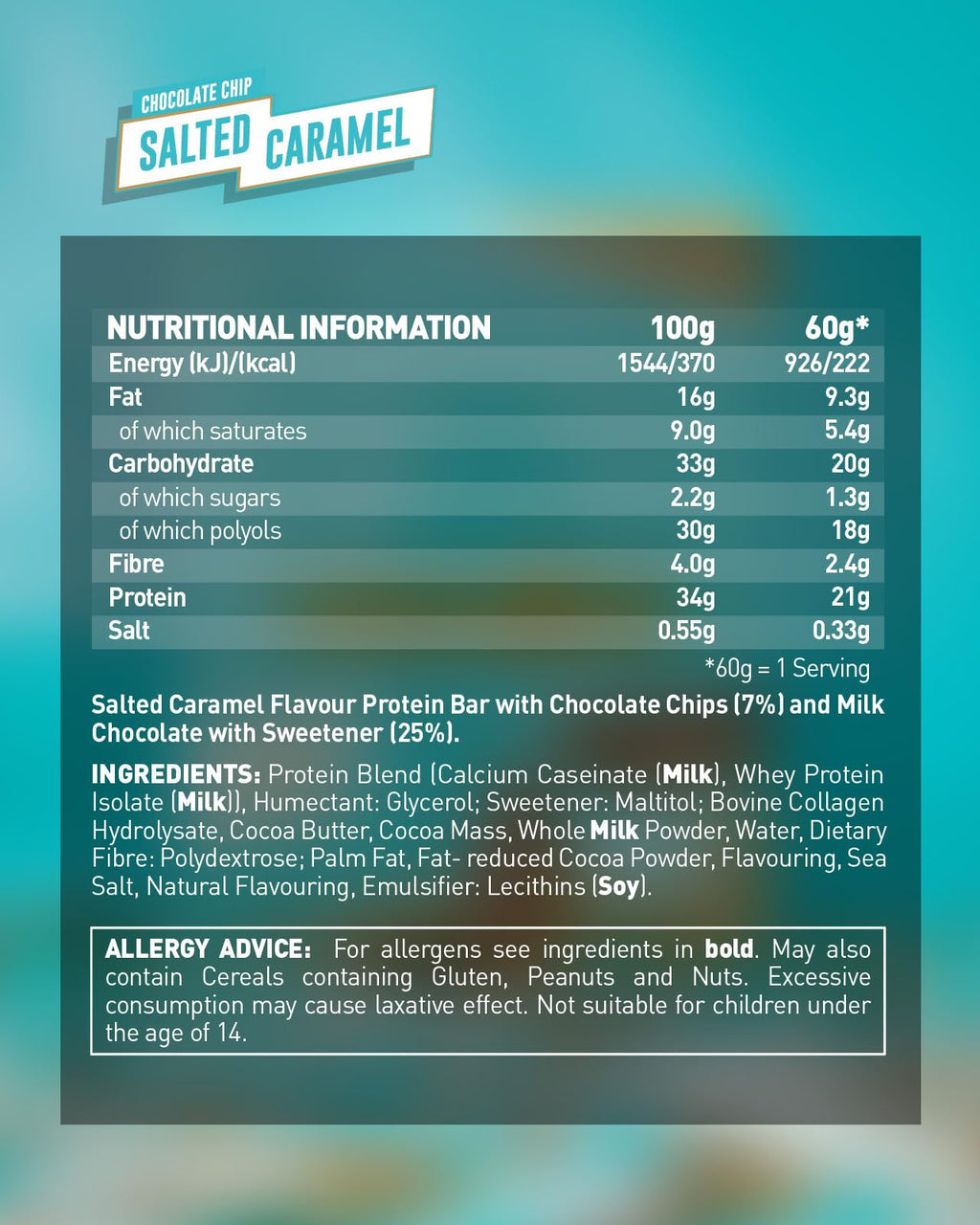 Grenade Protein Bar - Chocolate Chip Salted Caramel, Low Sugar Snack, 12 x 60g High Protein Bar - Damaged Box - BBE 08/2026