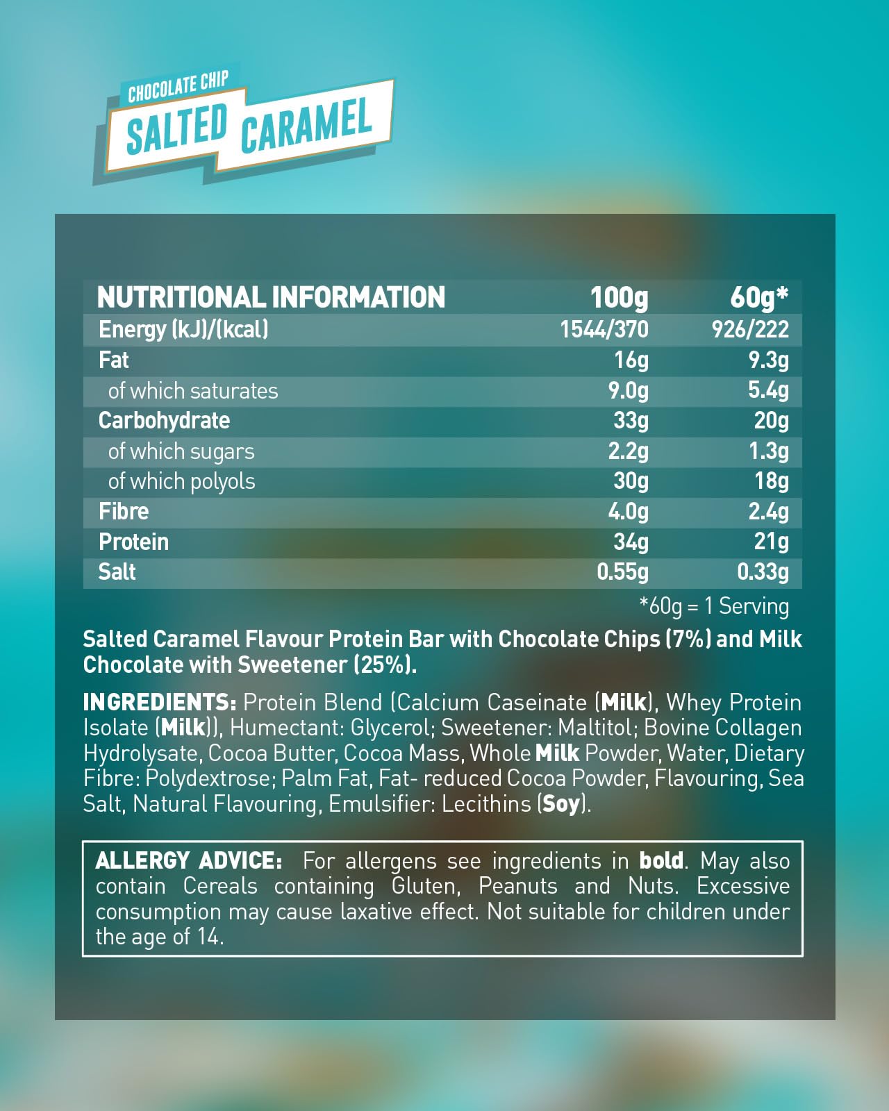 Grenade Protein Bar - Chocolate Chip Salted Caramel, Low Sugar Snack, 12 x 60g High Protein Bar - Damaged Box - BBE 08/2026