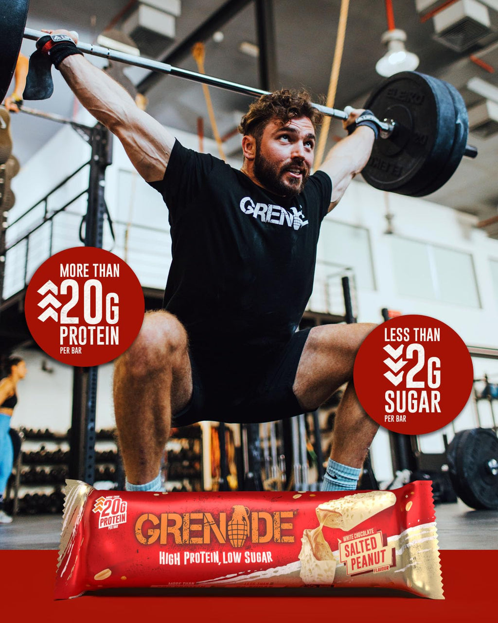 Grenade High Protein Low Sugar Bar - White Chocolate Salted Peanut - 12 x 60g Snack Bar - Damaged Box - BBE 08/2026