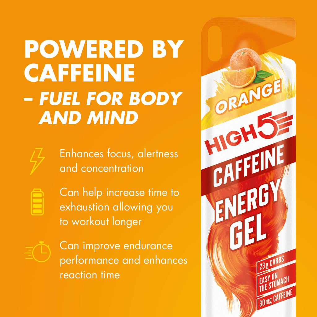 HIGH5 Energy Gel Caffeine - Orange 20 x 40g - Running Cycling Ultra Marathon Ironman Glucose Shots Fuel - Damaged Box - BBE 07/2026