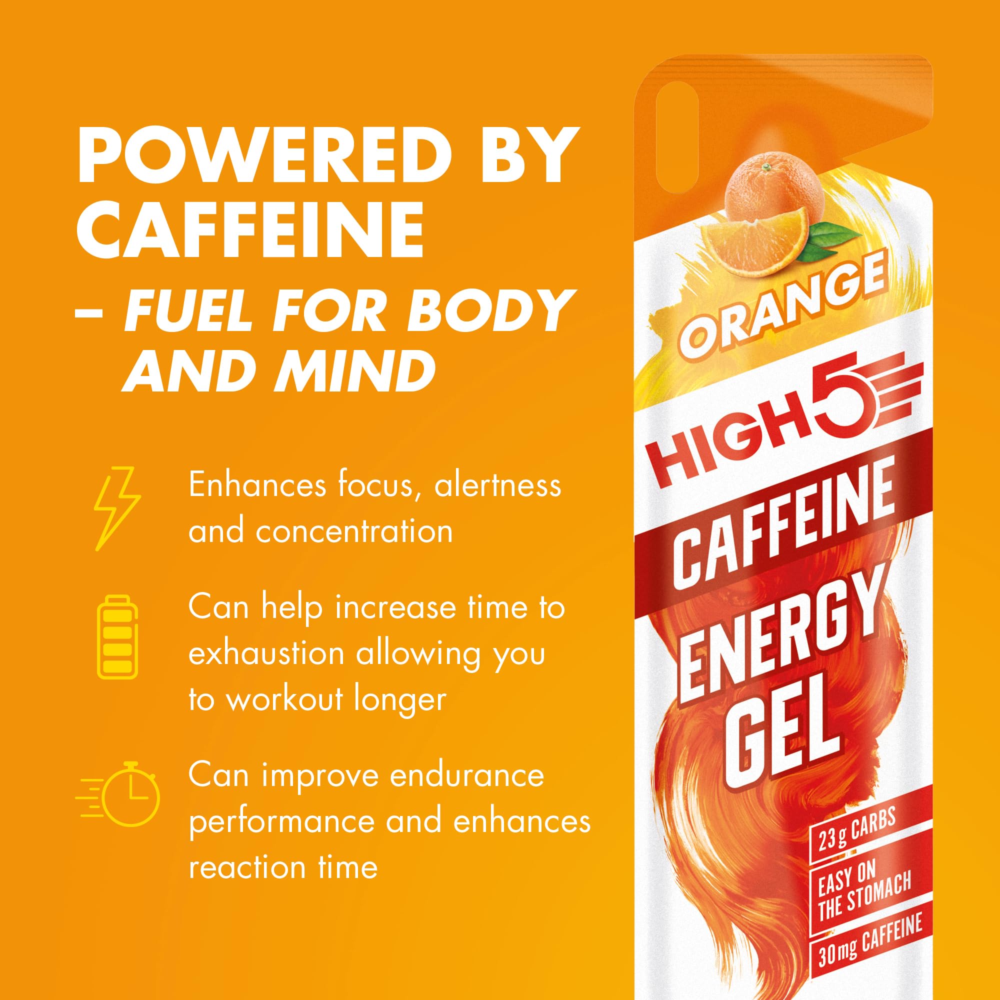 HIGH5 Energy Gel Caffeine - Orange 20 x 40g - Running Cycling Ultra Marathon Ironman Glucose Shots Fuel - Damaged Box - BBE 07/2026