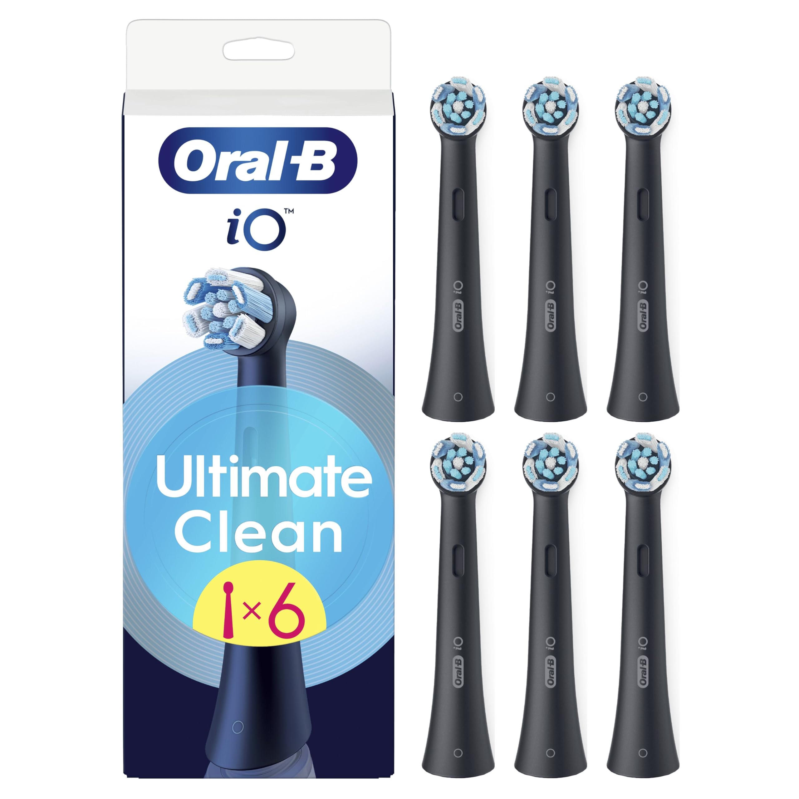 Oral-B iO Series Ultimate Clean Replacement Brush Heads - 6 Count Black - Original Round Deep Cleaning Plaque Removal - New