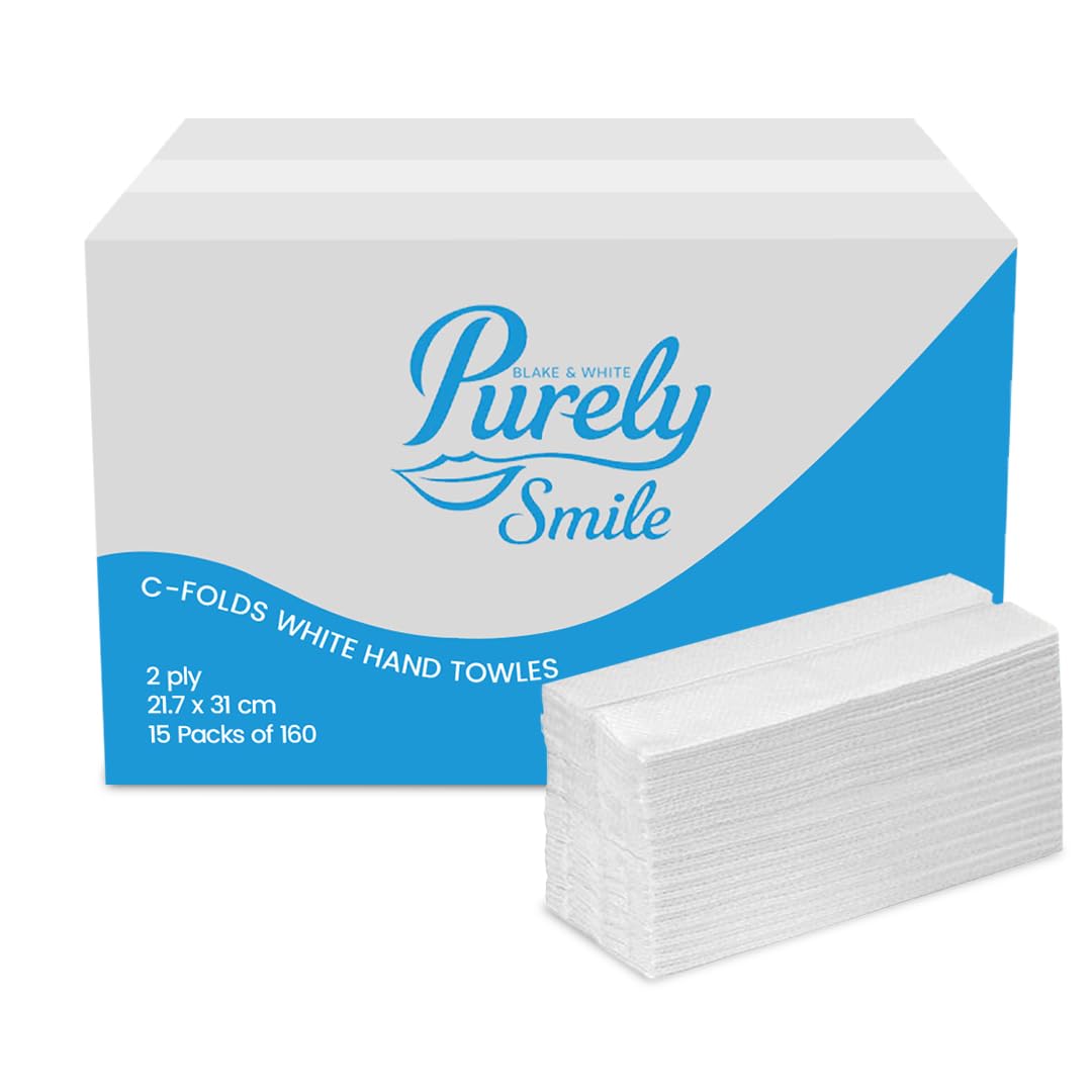 Blake & White Purely Smile C Fold 2 Ply White Paper Hand Towels for Dispenser - Box of 2400 PS1022 - Damaged Box