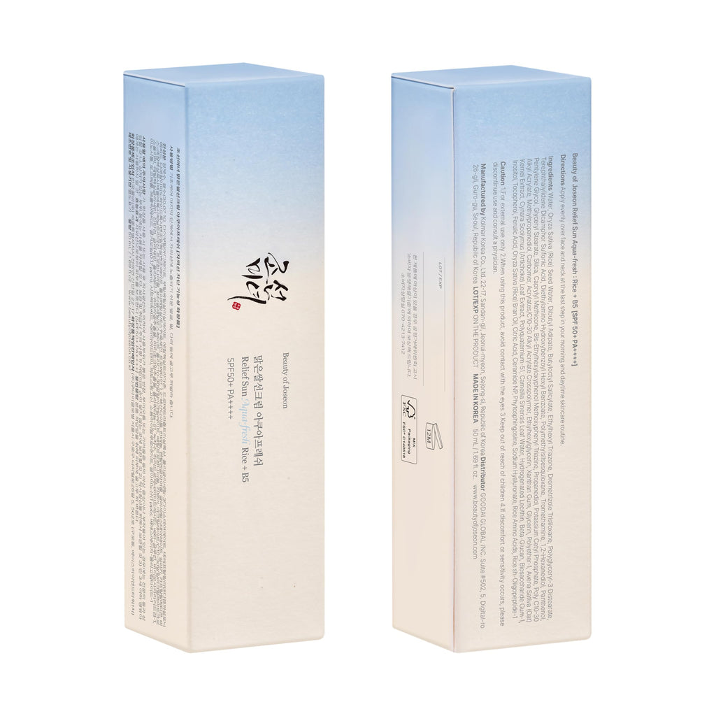Beauty of Joseon Relief Sun Aqua-Fresh Rice Seed Water + Panthenol SPF50+ PA++++ 50ml - Korean Sunscreen for Oily Skin - BBE 08/28 - New