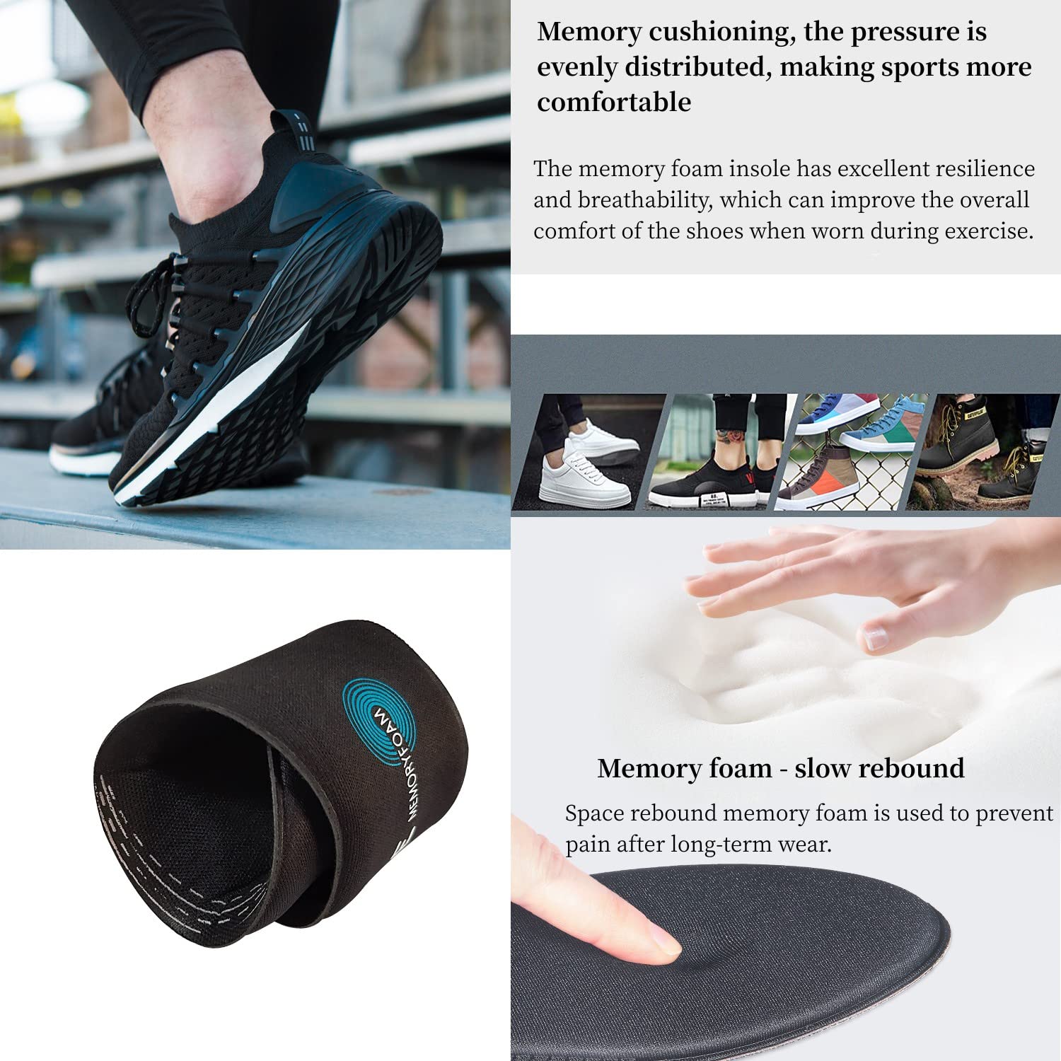 Memory Foam Insoles - Cut-to-Size Shoe Inserts for Trainers, Sneakers, Work Boots, Walking Shoes - UK 9-13 - New