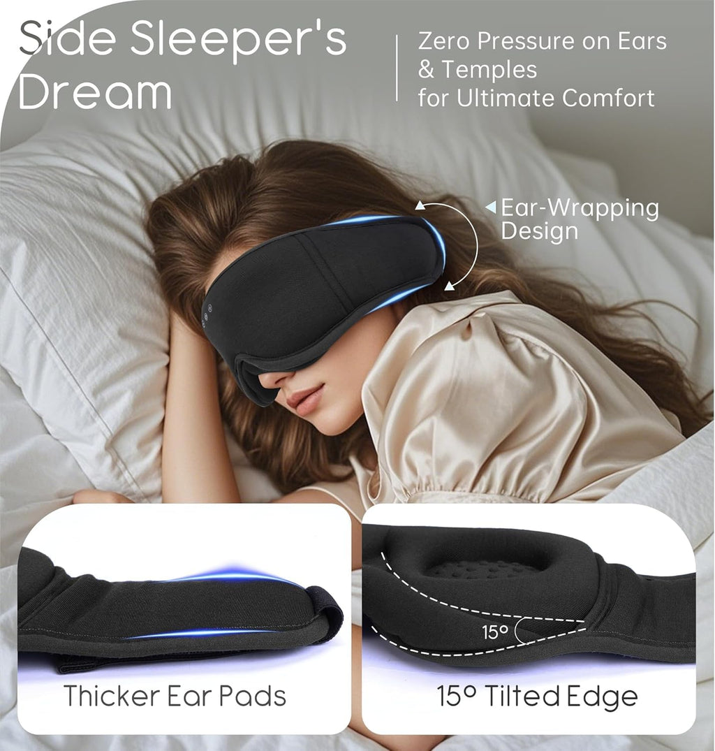 TOPOINT Bamboo Cotton Bluetooth Sleep Mask with Headphones - 100% Light-Blocking 3D Eye Mask for Sleep Travel Side Sleeping - Damaged Box