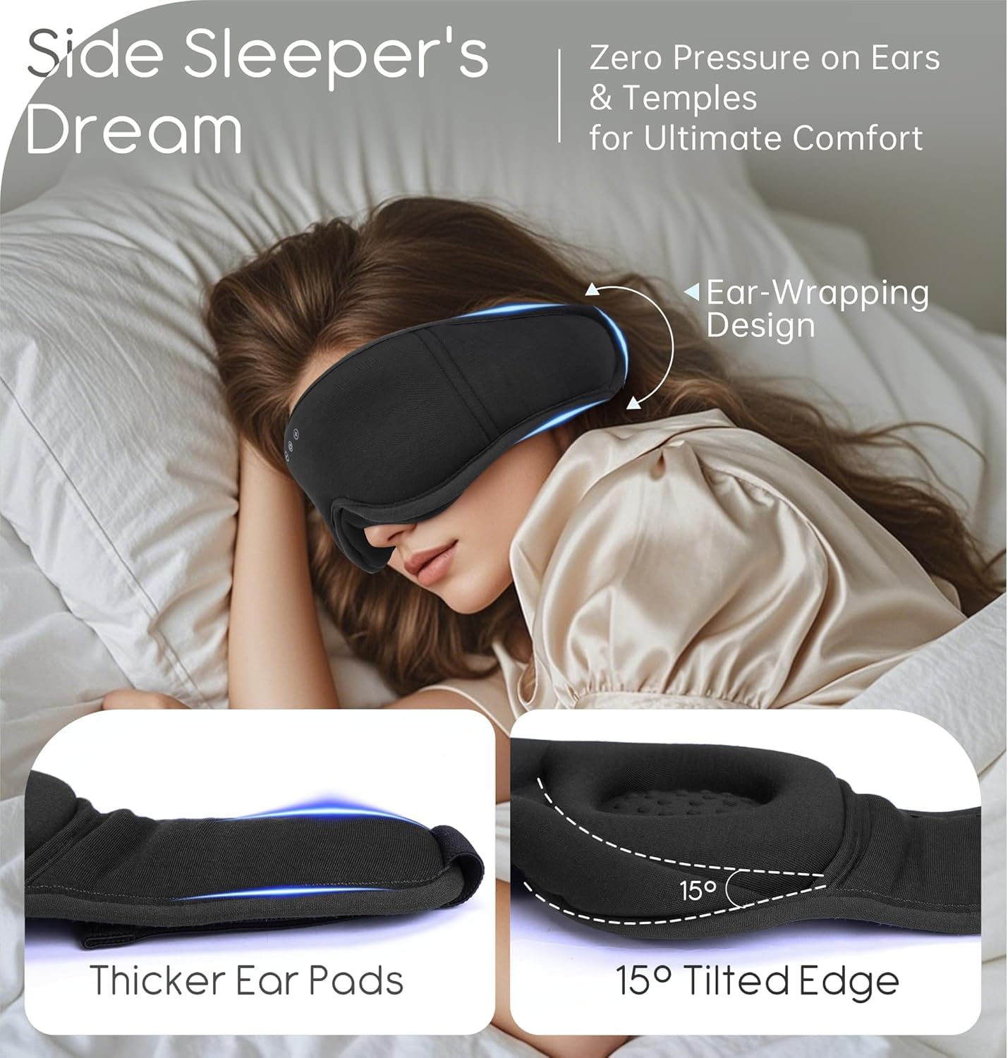 TOPOINT Bamboo Cotton Bluetooth Sleep Mask with Headphones - 100% Light-Blocking 3D Eye Mask for Sleep Travel Side Sleeping - Damaged Box