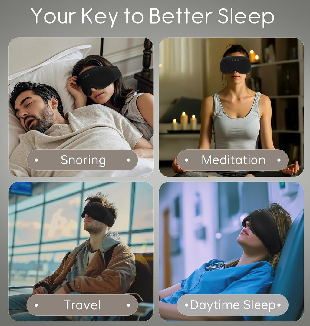 TOPOINT Bamboo Cotton Bluetooth Sleep Mask with Headphones - 100% Light-Blocking 3D Eye Mask for Sleep Travel Side Sleeping - Damaged Box