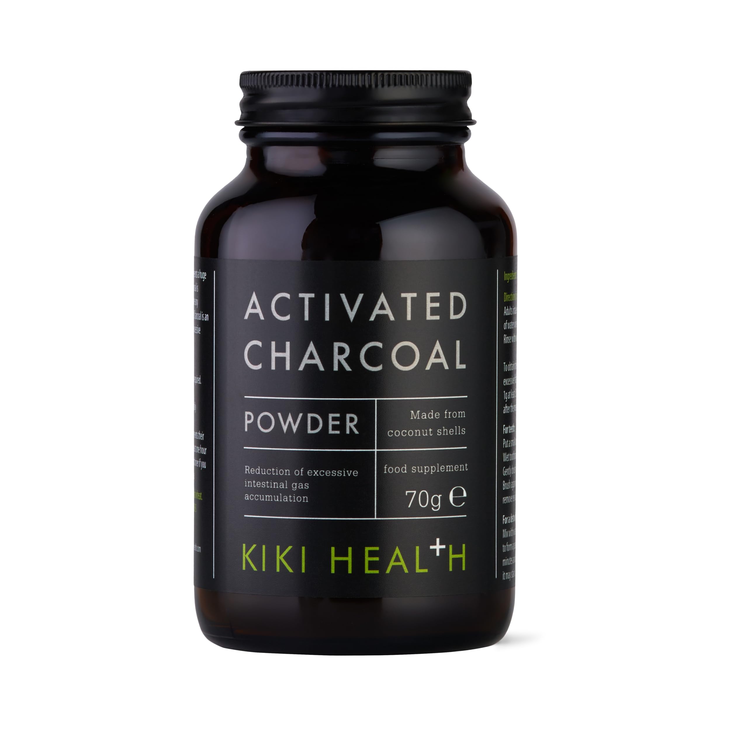 KIKI Health Activated Charcoal Powder 70g - Coconut Shell Teeth Whitening Detox Supplement - Food Grade Vegan Gluten Free - Flatulence - New - BBE 07/2027
