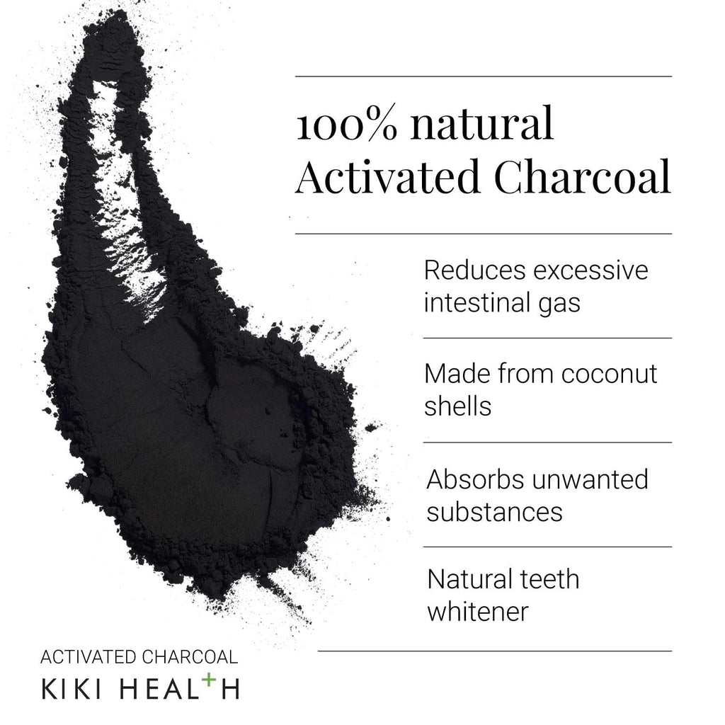 KIKI Health Activated Charcoal Powder 70g - Coconut Shell Teeth Whitening Detox Supplement - Food Grade Vegan Gluten Free - Flatulence - New - BBE 07/2027
