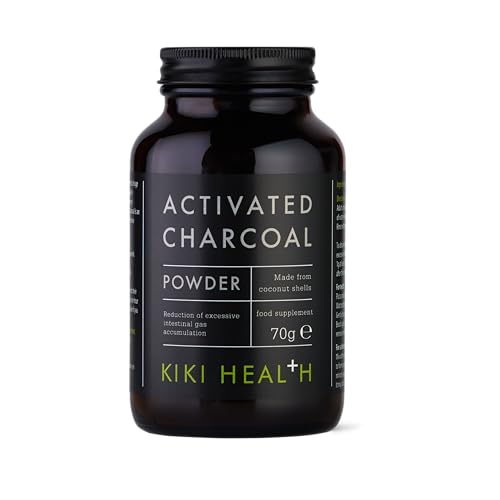 KIKI Health Activated Charcoal Powder 70g - Coconut Shell Teeth Whitening Detox Supplement - Food Grade Vegan Gluten Free - Flatulence - New - BBE 07/2027