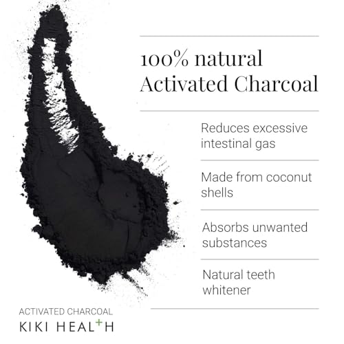 KIKI Health Activated Charcoal Powder 70g - Coconut Shell Teeth Whitening Detox Supplement - Food Grade Vegan Gluten Free - Flatulence - New - BBE 07/2027