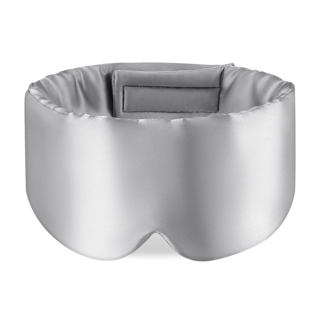 OLESILK Mulberry Silk Sleep Mask - Silver Grey Eye Mask for Men Women - Adjustable Strap Blindfold Large Size - Damaged Box
