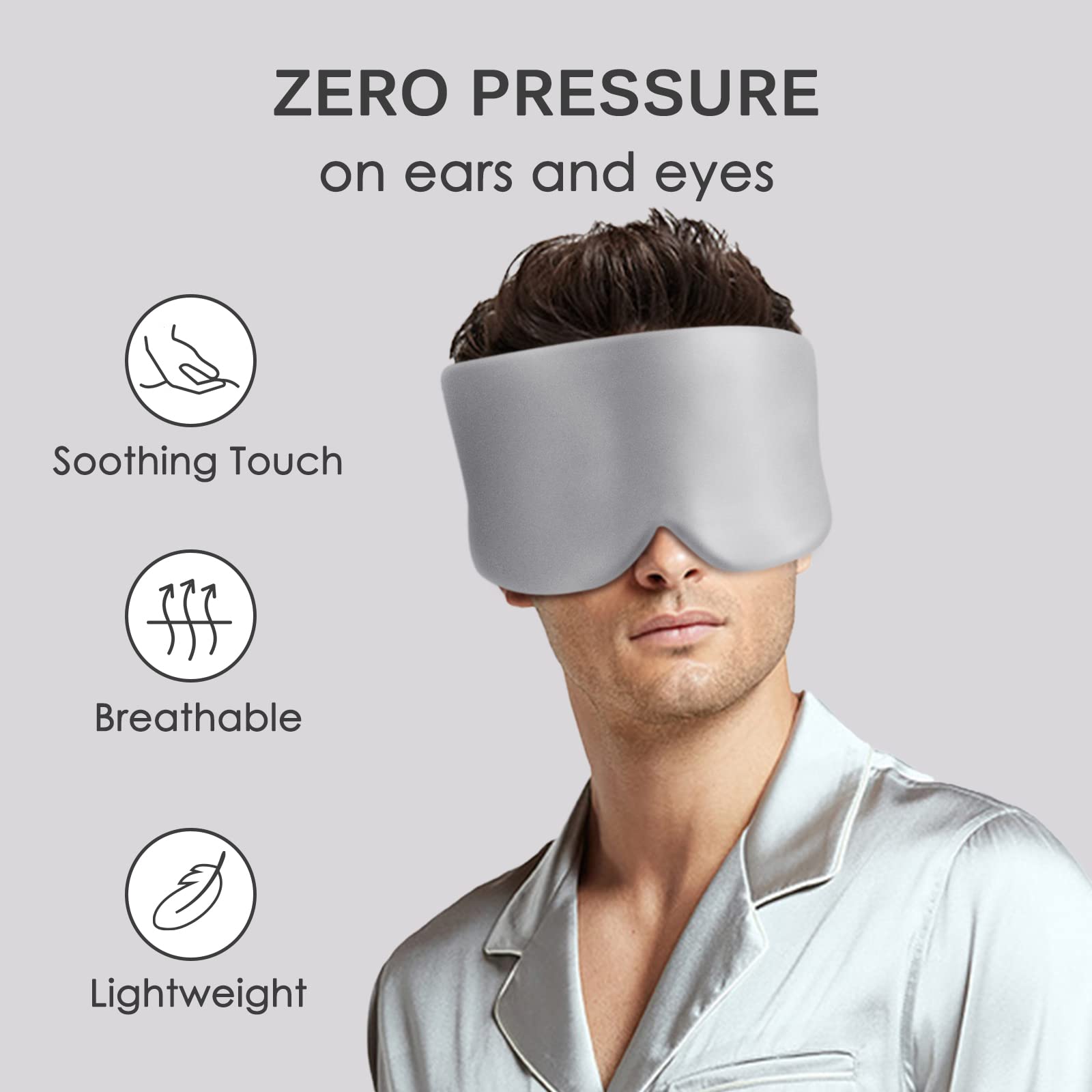 OLESILK Mulberry Silk Sleep Mask - Silver Grey Eye Mask for Men Women - Adjustable Strap Blindfold Large Size - Damaged Box