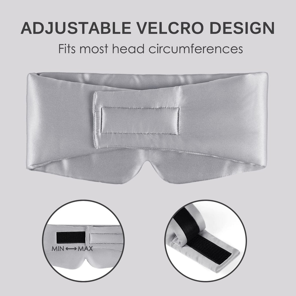 OLESILK Mulberry Silk Sleep Mask - Silver Grey Eye Mask for Men Women - Adjustable Strap Blindfold Large Size - Damaged Box