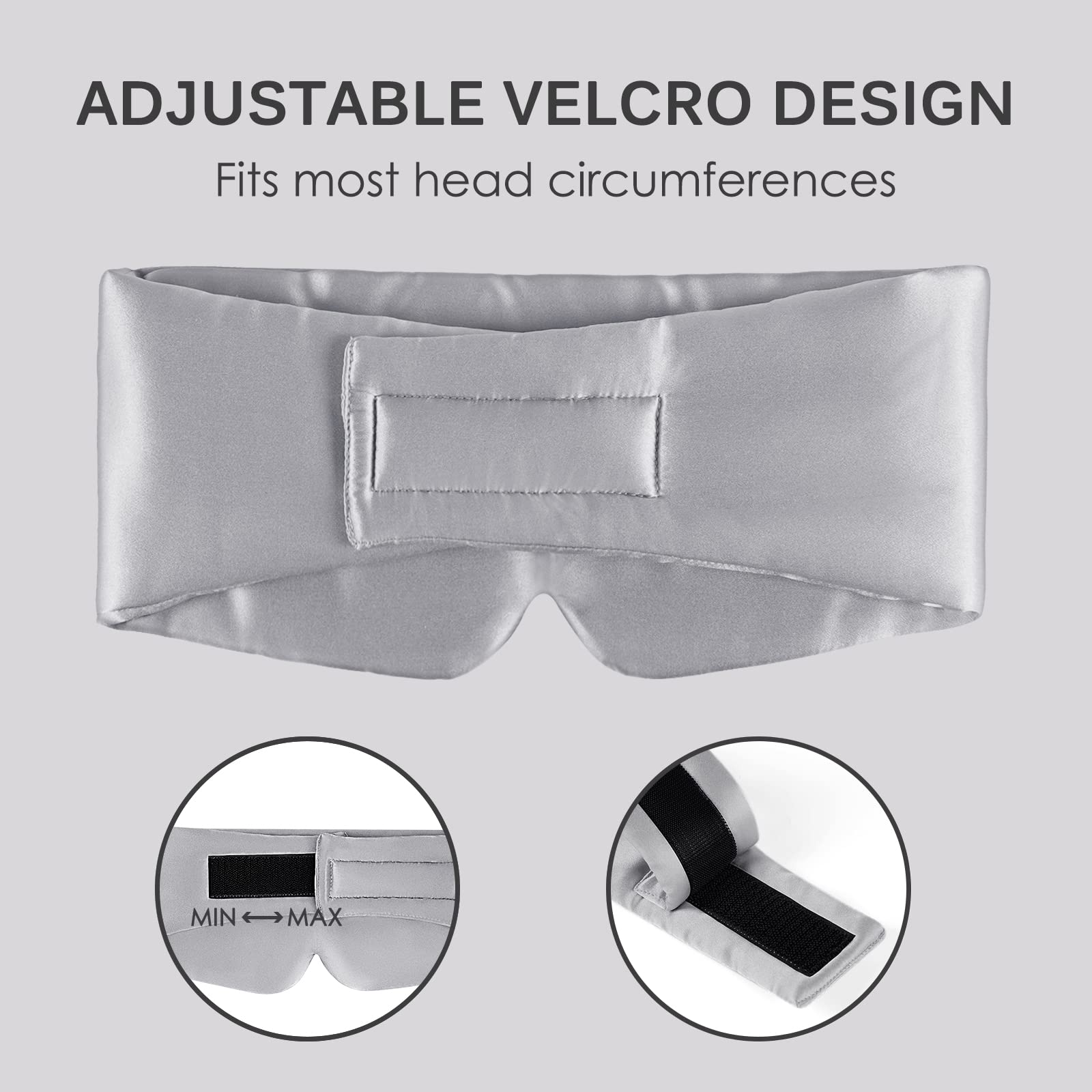OLESILK Mulberry Silk Sleep Mask - Silver Grey Eye Mask for Men Women - Adjustable Strap Blindfold Large Size - Damaged Box