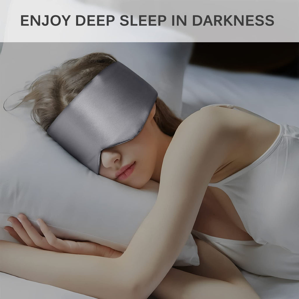 OLESILK Mulberry Silk Sleep Mask - Silver Grey Eye Mask for Men Women - Adjustable Strap Blindfold Large Size - Damaged Box