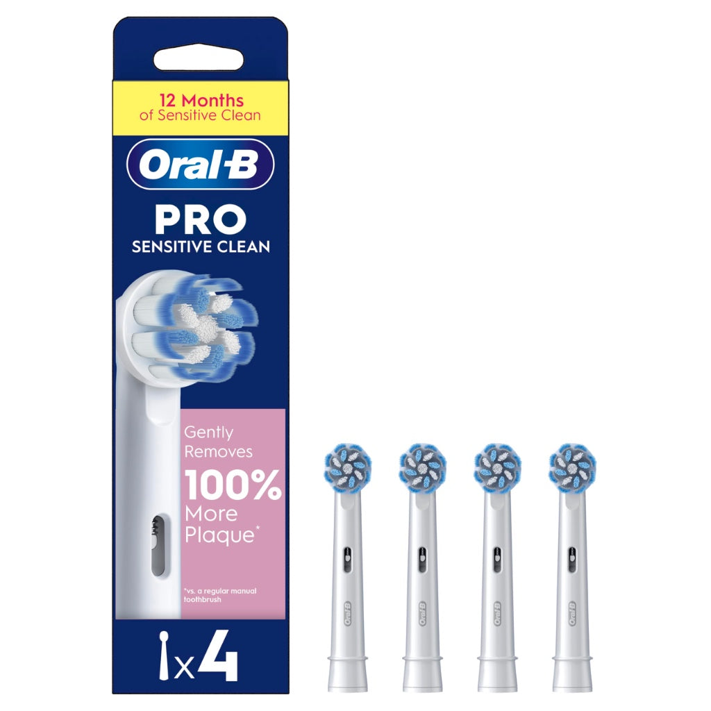 Oral-B Pro Sensitive Clean Electric Toothbrush Head, X-Shaped & Extra Soft Bristles for Gentle Brushing & Plaque Removal, Pack of 4 Toothbrush Heads, White - New