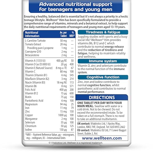 Vitabiotics Wellteen Him Original - 30 Count - Teen Male Multivitamin Supplement - New - BBE 05/2027