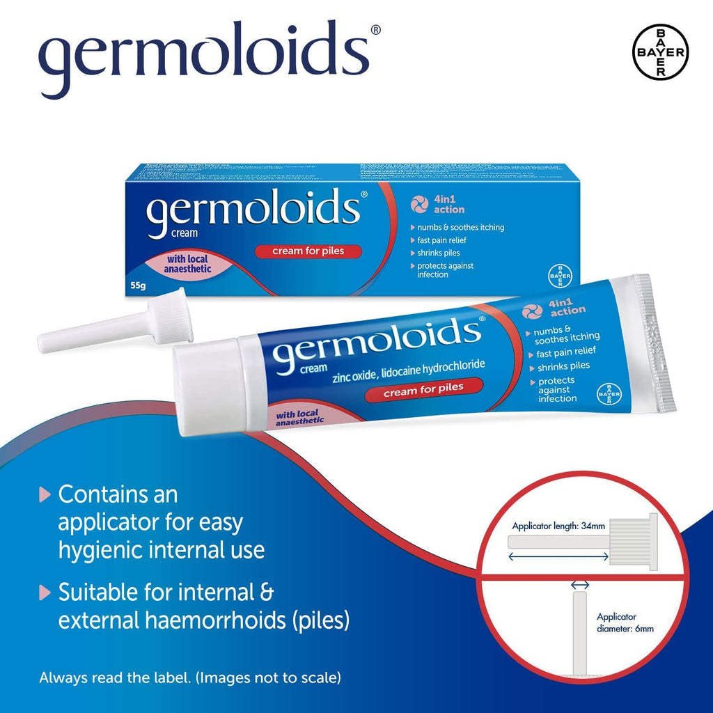 Germoloids Haemorrhoid Cream - Piles Treatment with Anaesthetic - Numb Pain Itch - 55g Pack of 1 - Damaged Box - BBE 01/2029