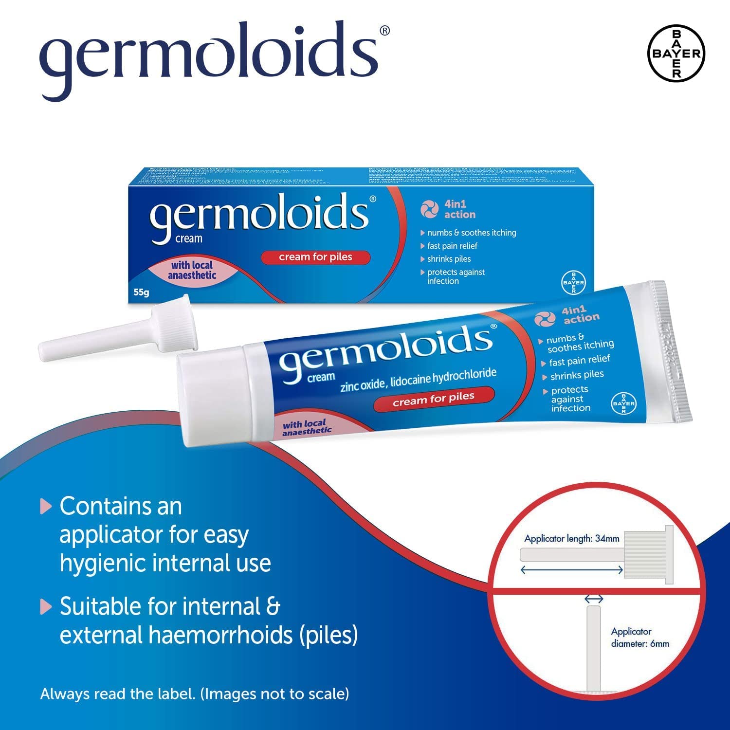 Germoloids Haemorrhoid Cream - Piles Treatment with Anaesthetic - Numb Pain Itch - 55g Pack of 1 - Damaged Box - BBE 01/2029