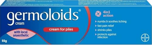 Germoloids Haemorrhoid Cream - Piles Treatment with Anaesthetic - Numb Pain Itch - 55g Pack of 1 - Damaged Box - BBE 01/2029
