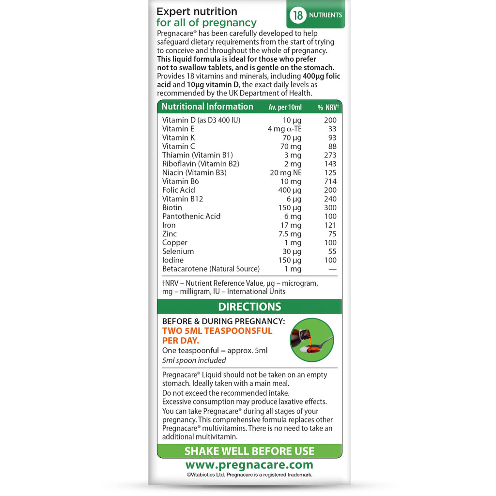Pregnacare Original Liquid - 200ml - Pregnancy Supplement Vitamin Mineral Drink - Damaged Box - BBE 03/2027