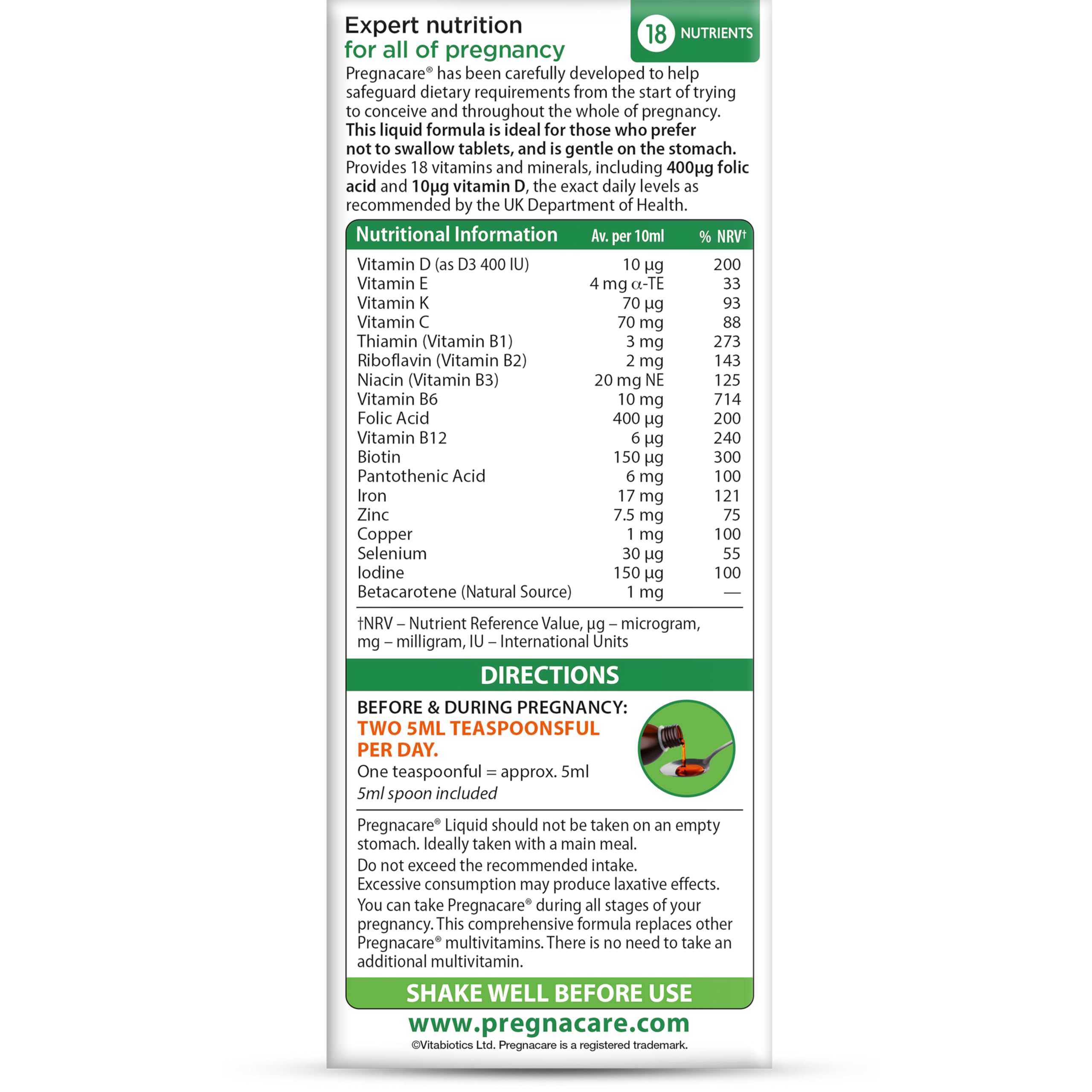 Pregnacare Original Liquid - 200ml - Pregnancy Supplement Vitamin Mineral Drink - Damaged Box - BBE 03/2027