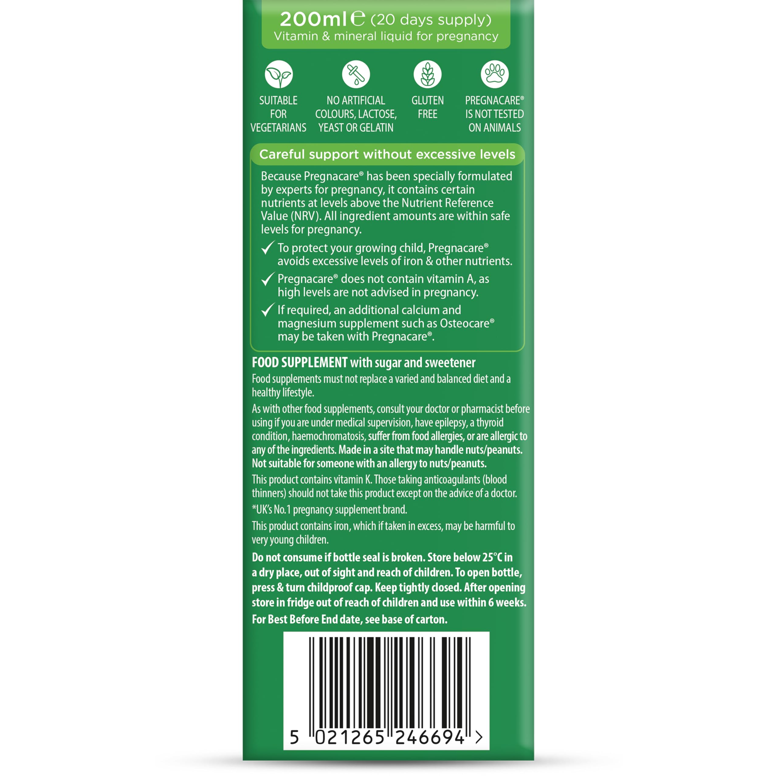 Pregnacare Original Liquid - 200ml - Pregnancy Supplement Vitamin Mineral Drink - Damaged Box - BBE 03/2027