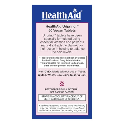 HealthAid Uriprinol Vegan Tablets - 60 Count - Health & Wellbeing Supplement - Damaged Box - BBE 03/2029