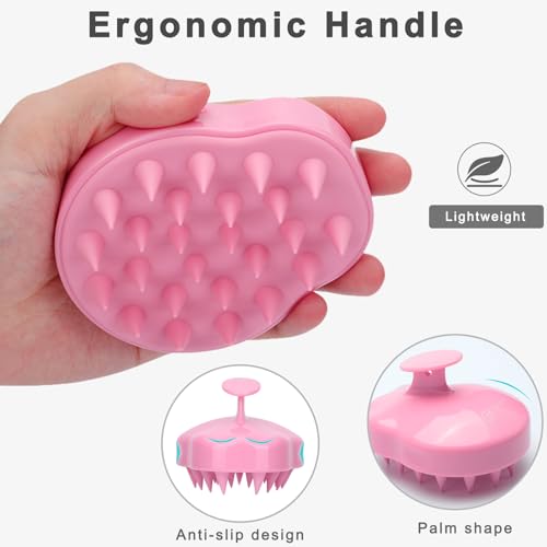 FREATECH Scalp Massager Shampoo Brush - Soft Silicone Bristles, Hair Growth, Dandruff Removal, Wet & Dry Use, Pink - Damaged Box