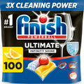 Finish Ultimate Infinity Shine Dishwasher Tablets - 100 Tabs - Lemon Sparkle - Clean & Shine Detergent - Tough Grease Stains - Eco Cycle - New