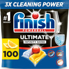 Finish Ultimate Infinity Shine Dishwasher Tablets - 100 Tabs - Lemon Sparkle - Clean & Shine Detergent - Tough Grease Stains - Eco Cycle - New