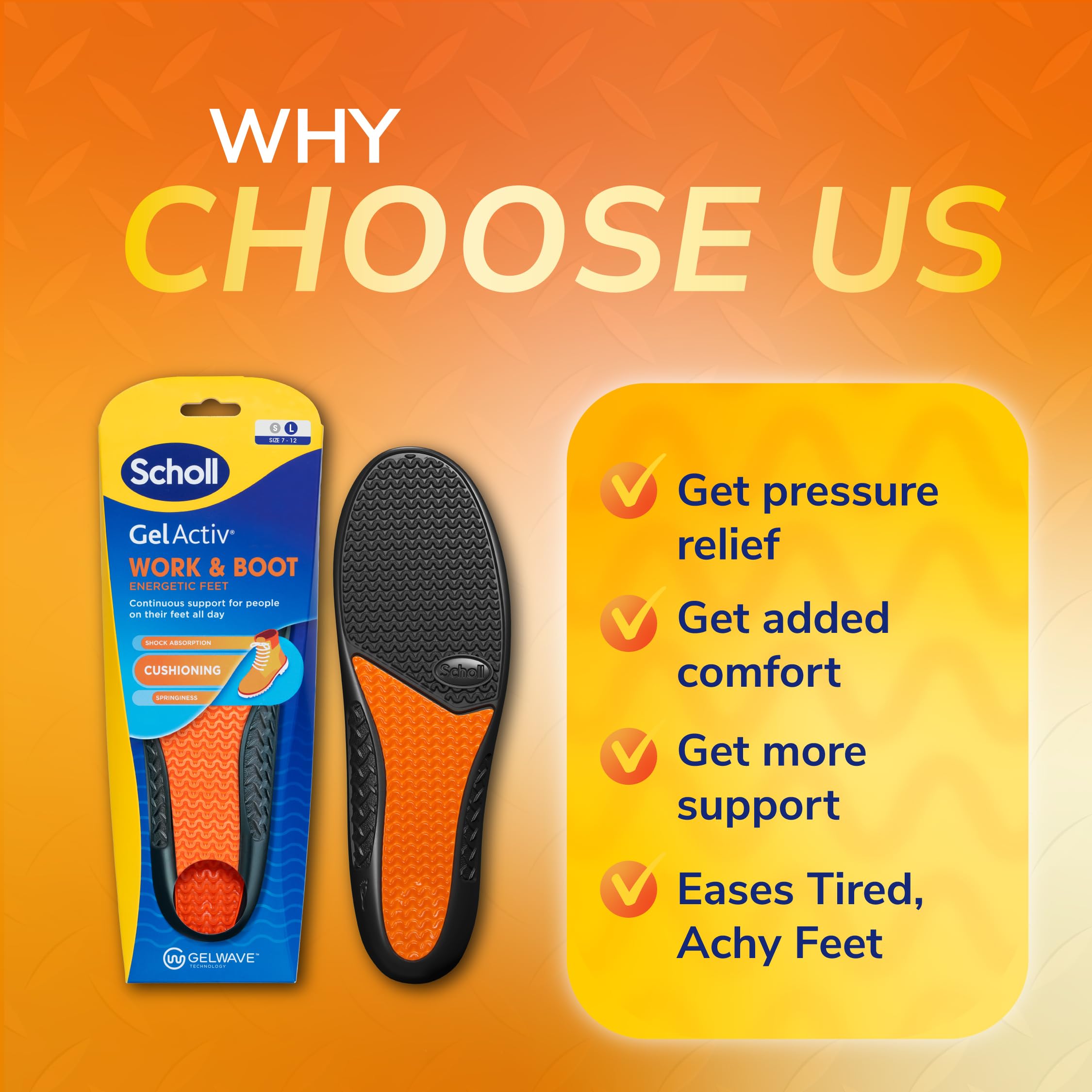 Scholl GelActiv Work Insoles for Men - UK Size 7-12 - All Day Comfort & Shock Absorption with GelWave Technology - Good