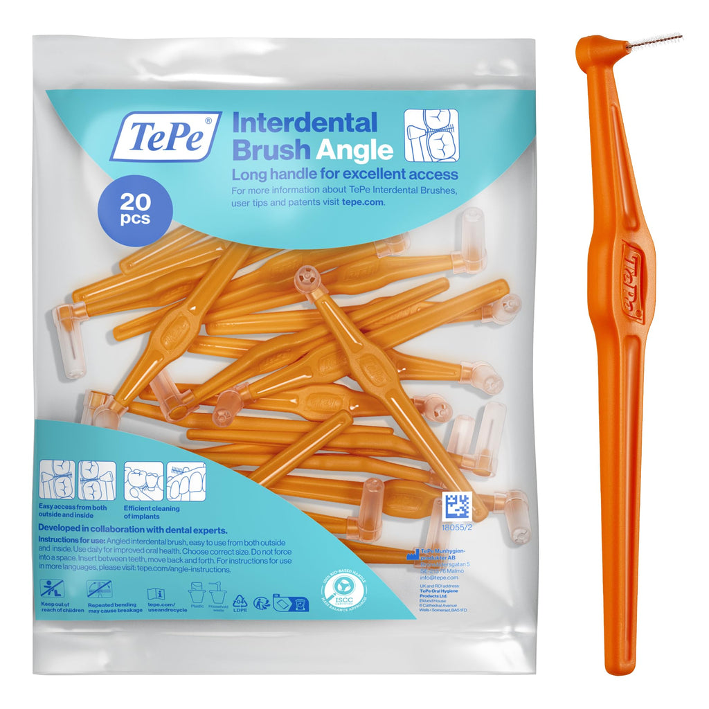 TePe Interdental Brush Angle - Orange 0.45mm ISO 1 - 20 Pack - Narrow Gaps Plaque Remover - Damaged Box