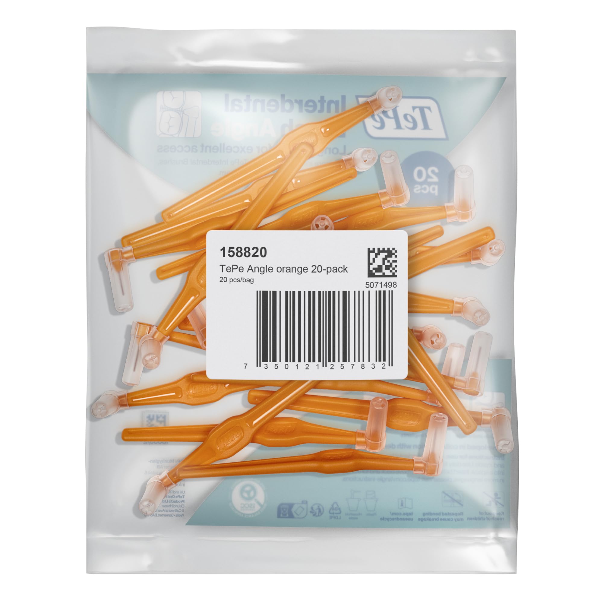 TePe Interdental Brush Angle - Orange 0.45mm ISO 1 - 20 Pack - Narrow Gaps Plaque Remover - Damaged Box