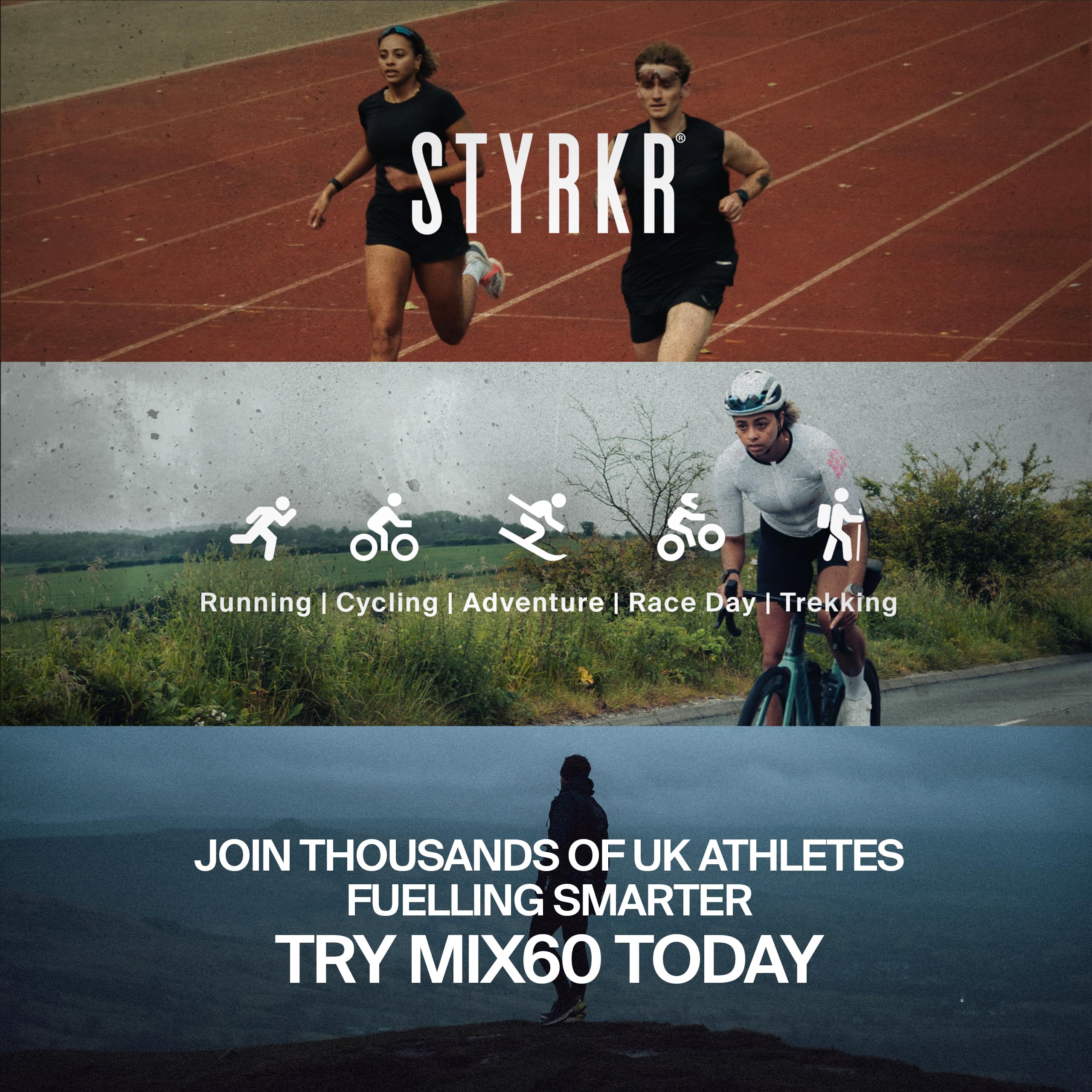 Styrkr MIX60 Energy Powder Sachets - 12x 60g Carb Drink Mix - Cycling Running Endurance Fuel - Damaged Box - BBE 11/2027