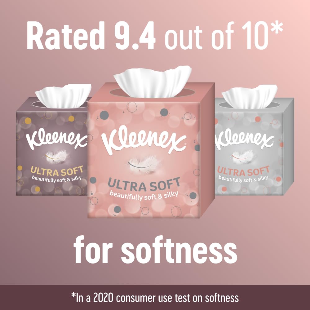 Kleenex Ultra Soft Facial Tissues - 12 Cube Boxes - Multipack Silky Soft 2-Ply Tissues Bulk Pack - Damaged Box