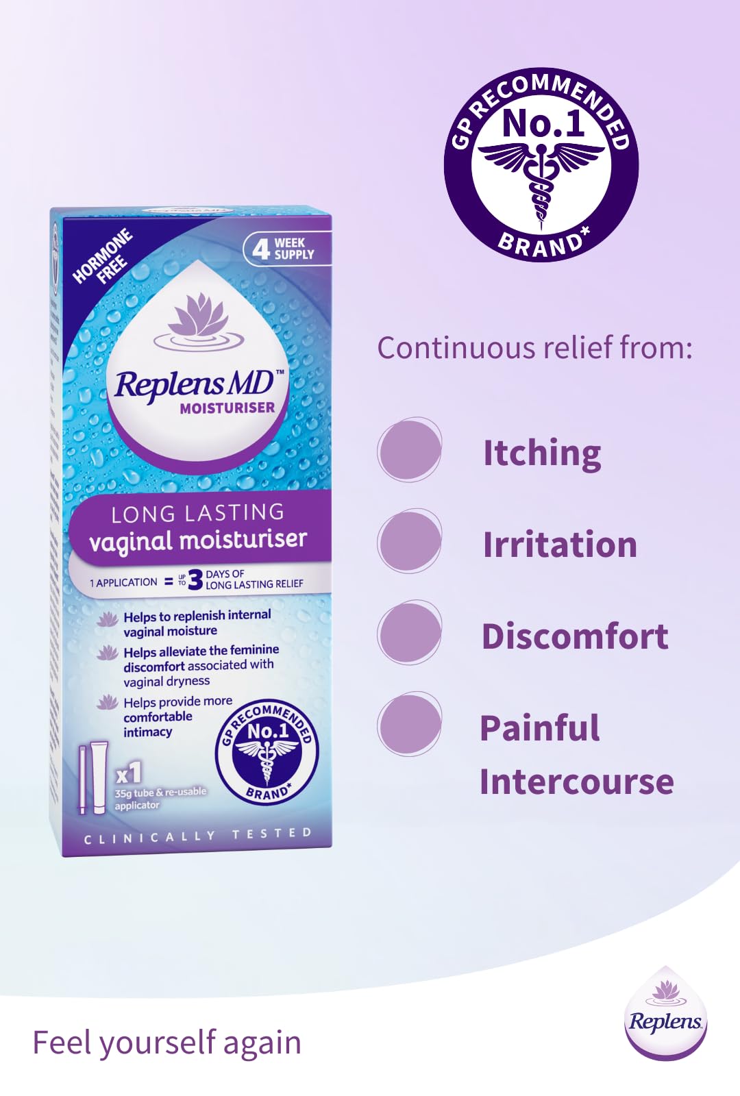 Replens Longer Lasting Vaginal Moisturiser 35g - Intimate Hydration Gel - Health & Beauty - Damaged Box - BBE 01/2028