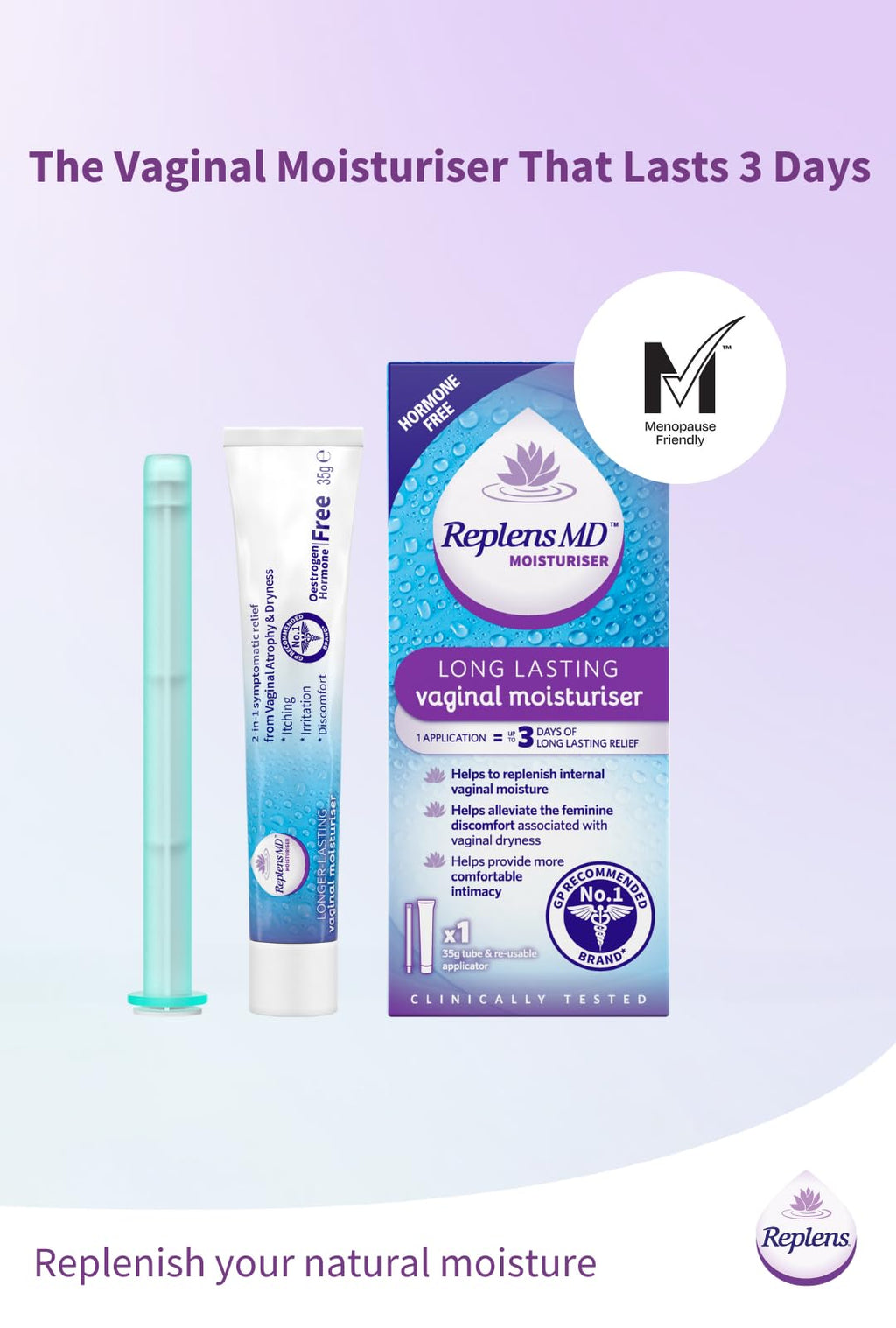 Replens Longer Lasting Vaginal Moisturiser 35g - Intimate Hydration Gel - Health & Beauty - Damaged Box - BBE 01/2028